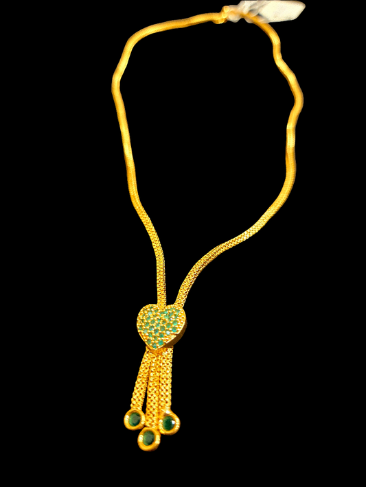 Dazzling Green Color Heart Shape With Gold Plated Necklace