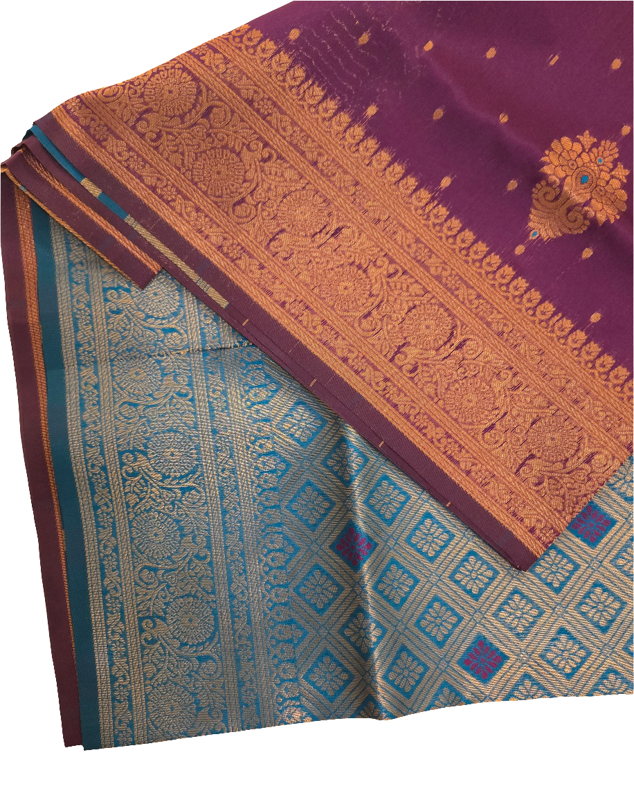 Purple and Teal Blue Art Silk Saree Gold Zari Work In USA