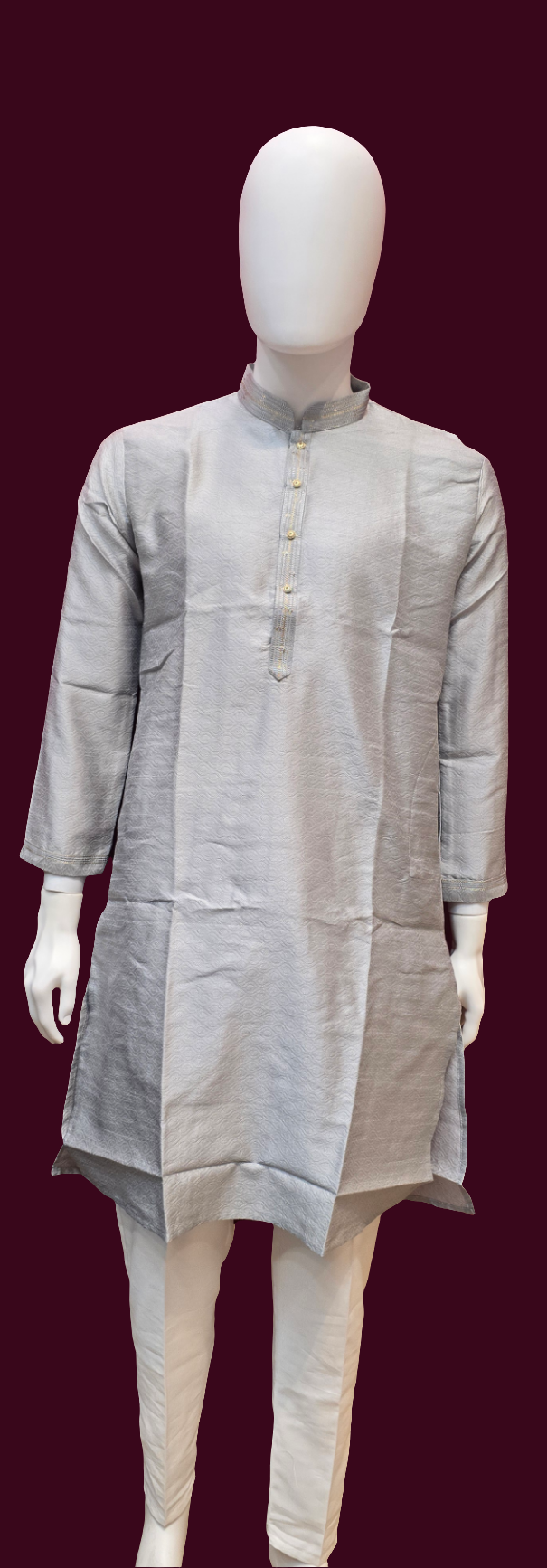 Appealing Silver Color Jacquard Men’s Kurta With Pajama Pants In USA