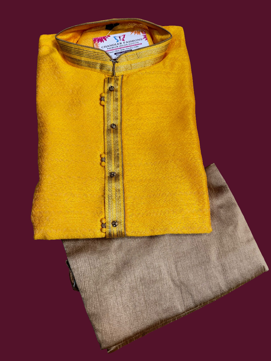 Yellow Color Jacquard Kurta Suit In Chandler