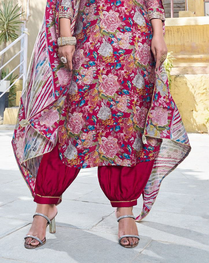 Red Colored Party Wear Kurti And Suits With Lace Work Dupatta In Gilbert