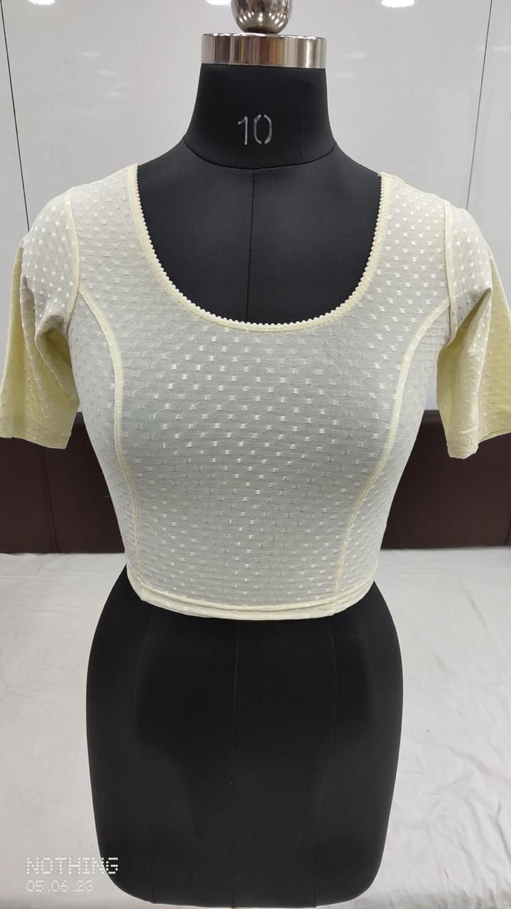 Gorgeous Cream Color Cotton Dobby Stretchable Ready To Wear Blouse For Women