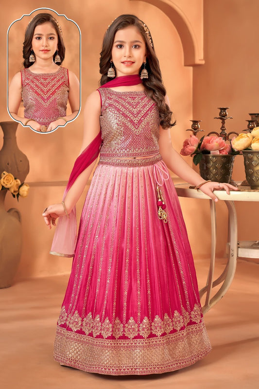 Gorgeous Rani Pink Colored Embroidery And Sequins Work Choli Sets For Girls