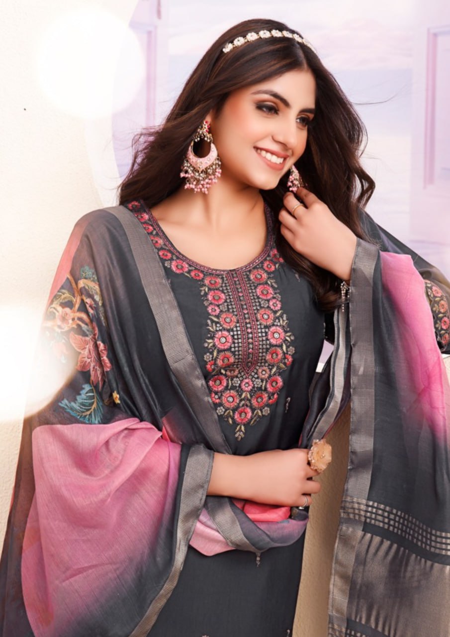 Gray Color Roman With Heavy Embroidery Work Kurti Suit For Women Near Me