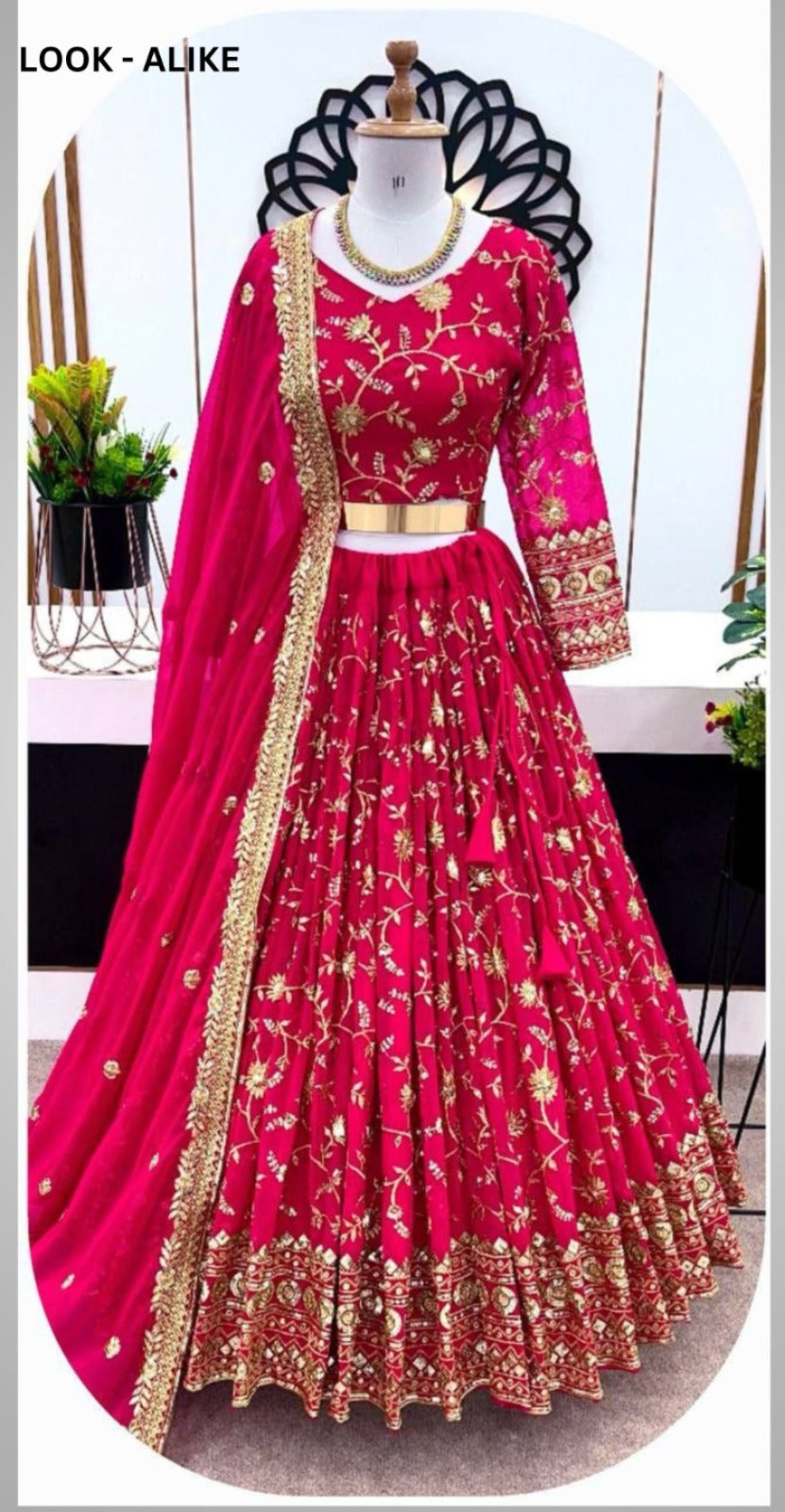 Dazzling Pink Color Faux Georgette With Heavy Embroidery Sequins Work Lehenga Choli
