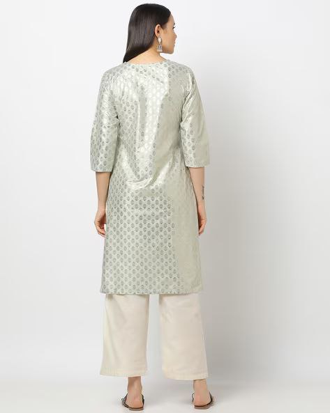 Silver Colored Foil Print Kurtis For Women Near Me