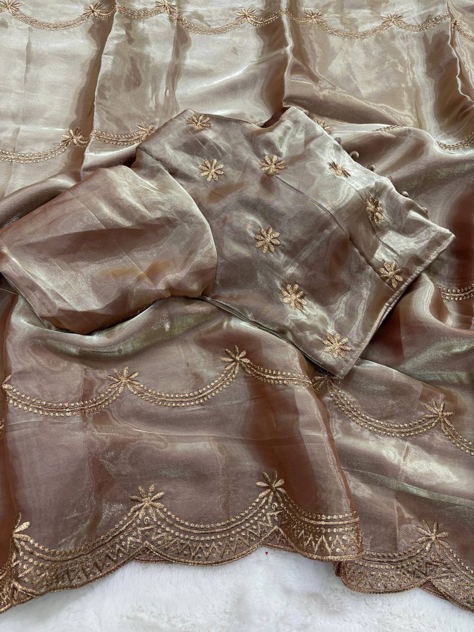 Sequins Saree With Embroidery Work In USA