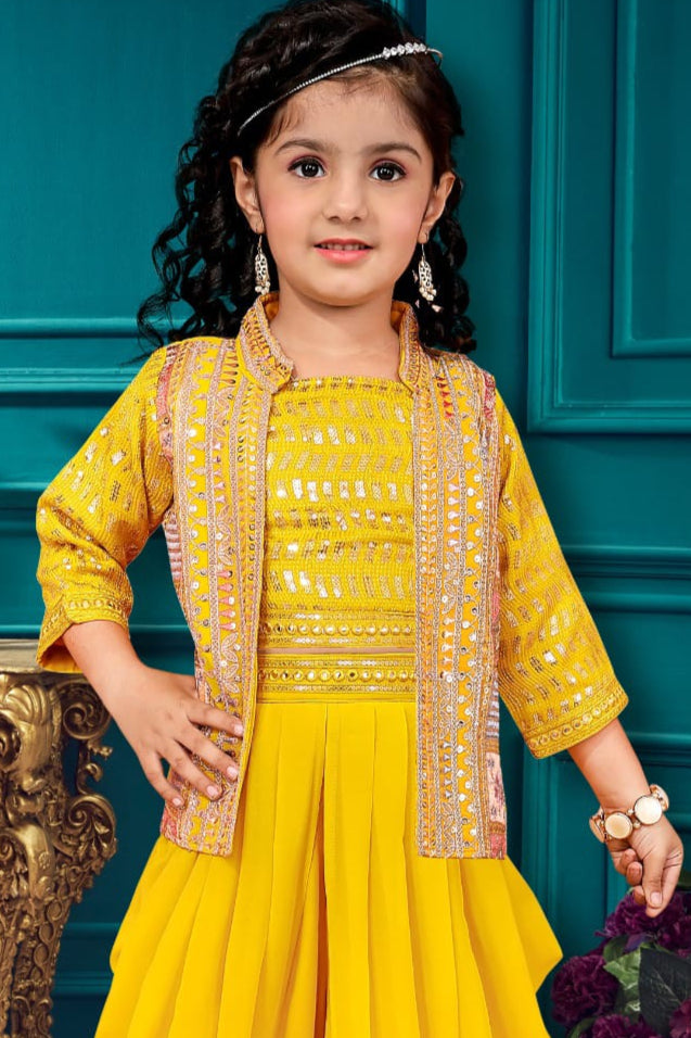 Elegant Yellow Color Silk Embroidered Dhoti Model Kurti Suits For Girls Near Me
