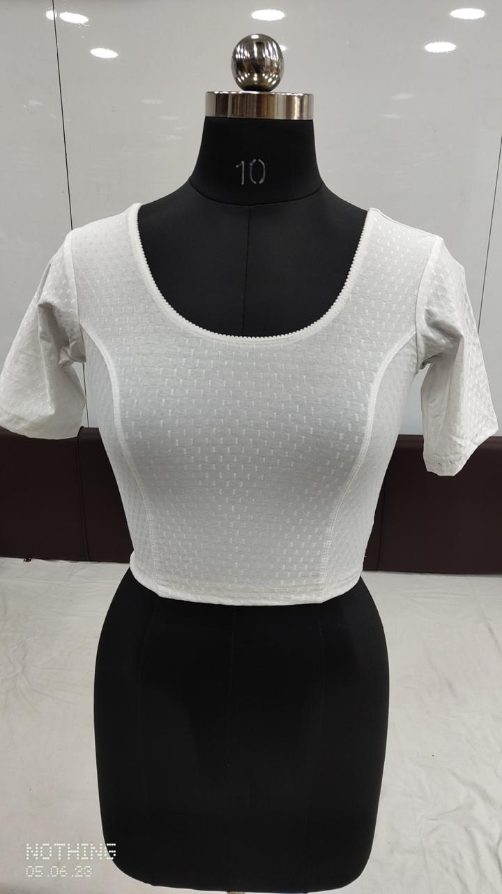 Alluring White Color Cotton Dobby Stretchable Ready To Wear Blouse For Women