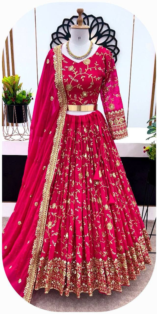Dazzling Pink Color Faux Georgette With Heavy Embroidery Sequins Work Lehenga Choli