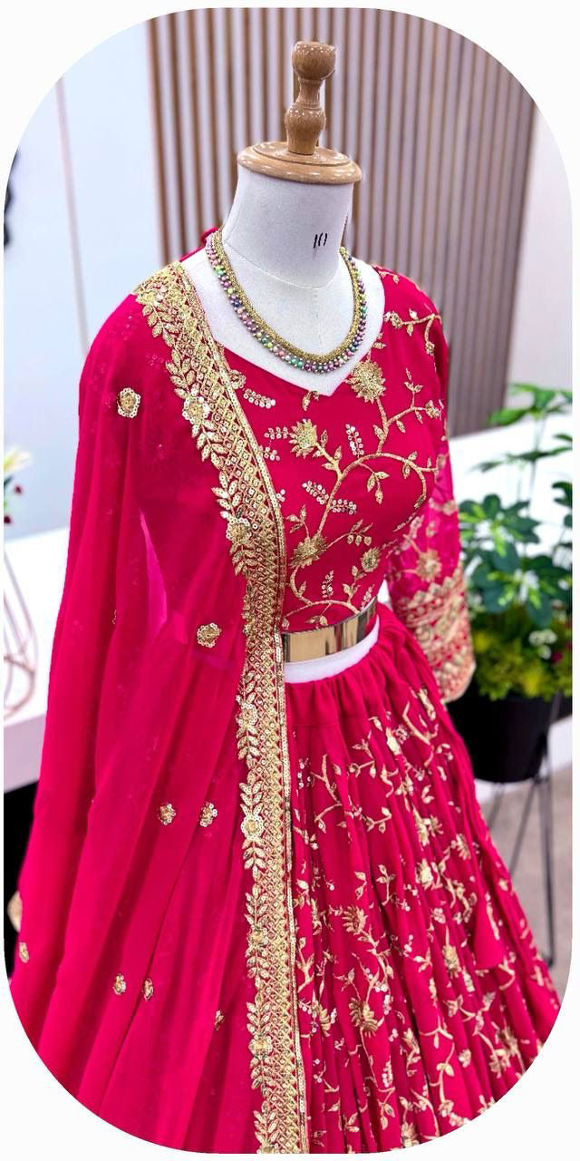 Dazzling Pink Color Faux Georgette With Heavy Embroidery Sequins Work Lehenga Choli Near Me
