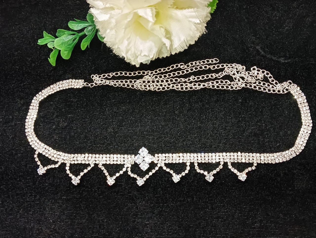 Silver Color Designer American Diamond Hip Chain Near Me