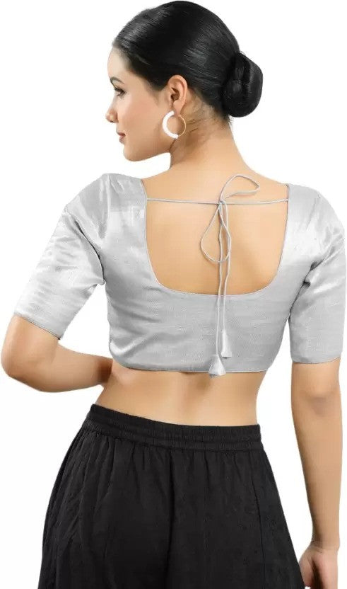 Alluring Silver Color Dupion Silk Blouse In Prescott