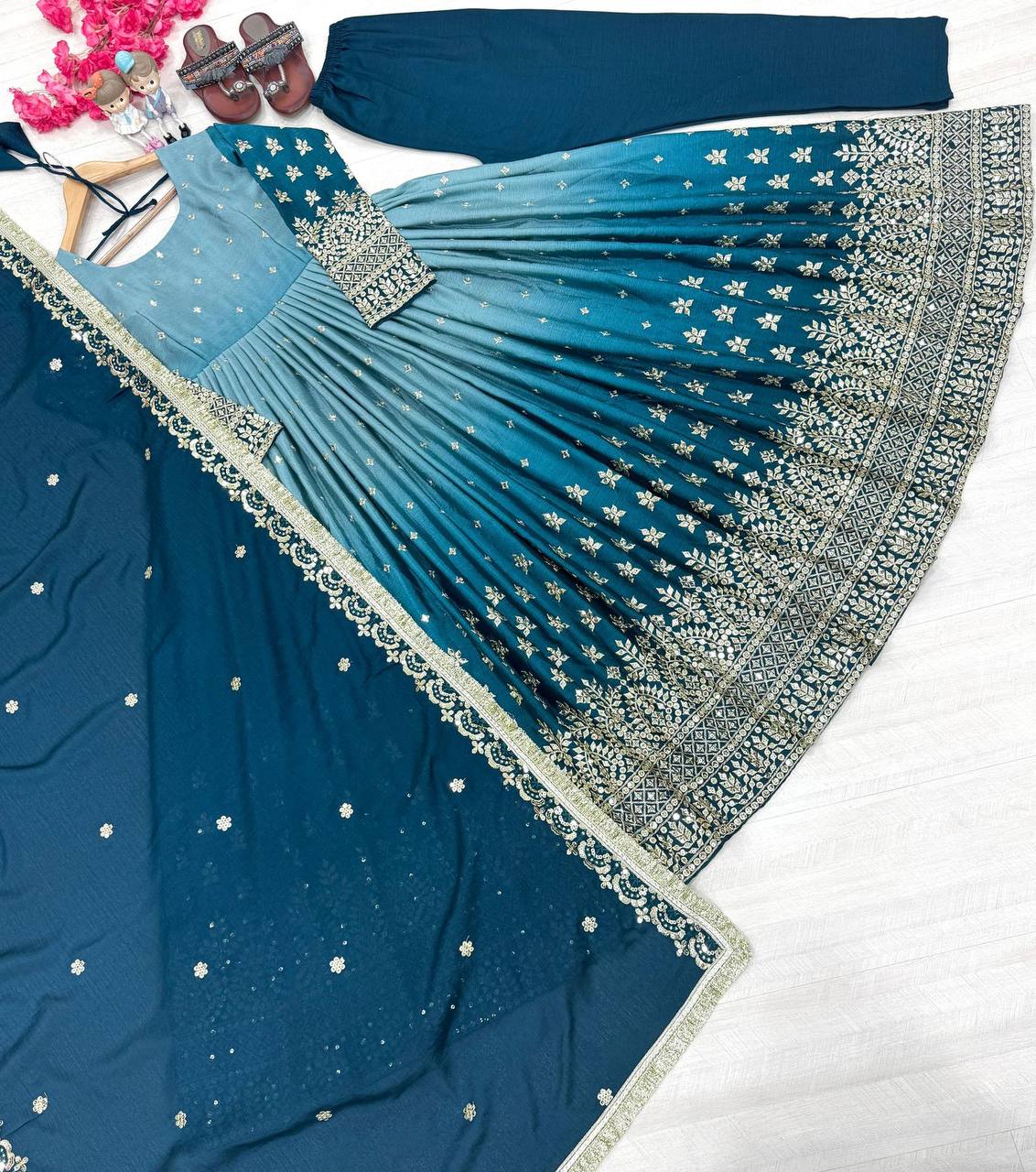 Heavy Pure Chinon Silk Kurti Suit With Embroidery Work In Tempe