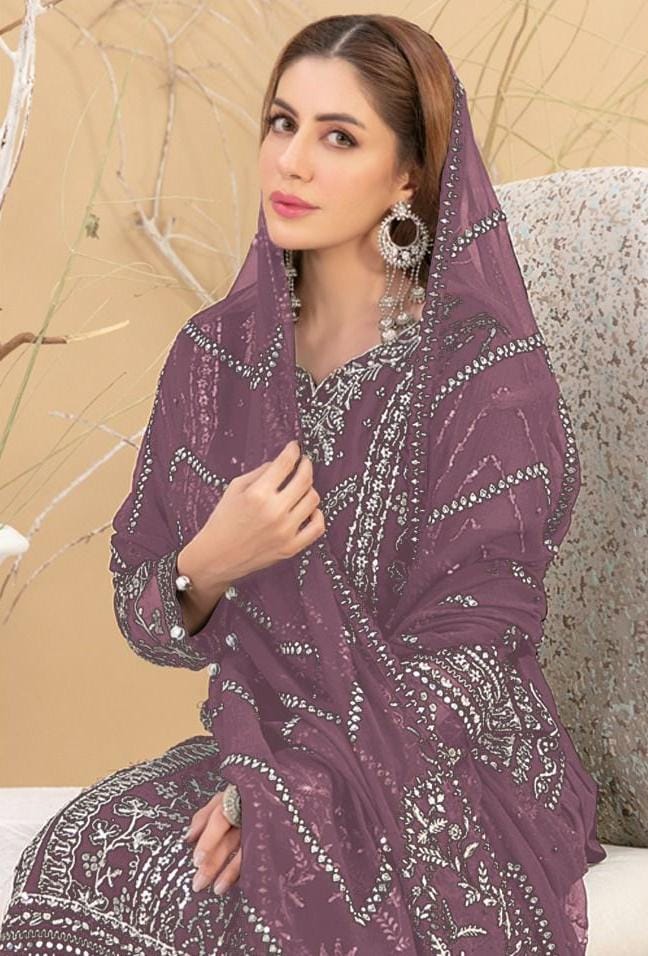 Pink Color Faux Georgette With Heavy Embroidery Work Salwar Suits Near Me