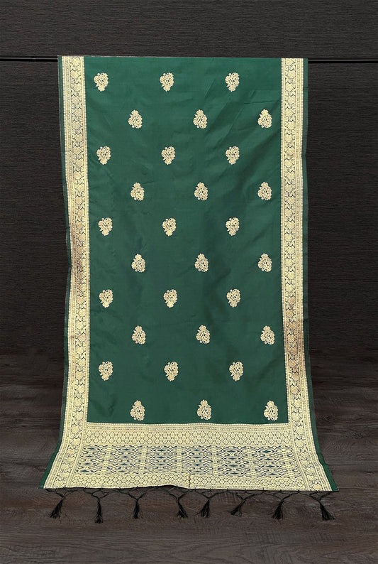 Beautiful Green Colored Ethnic Wear Jacquard Banarasi Dupatta For Women