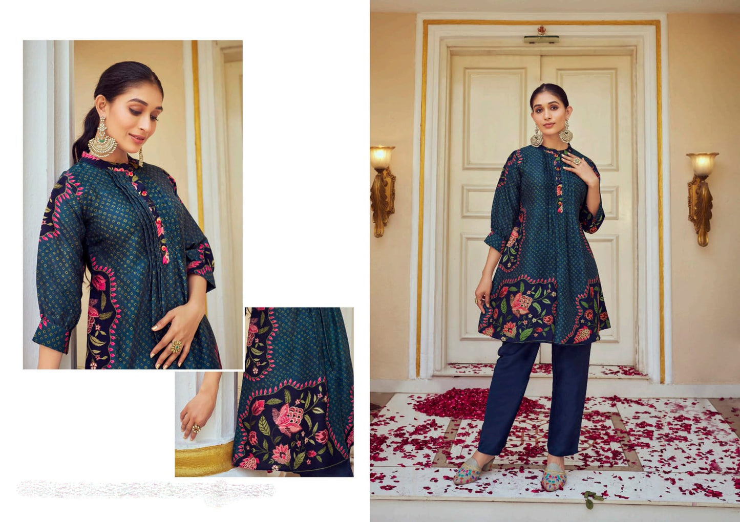 Dark Blue Colored Indo Western Kurti And Suits In USA