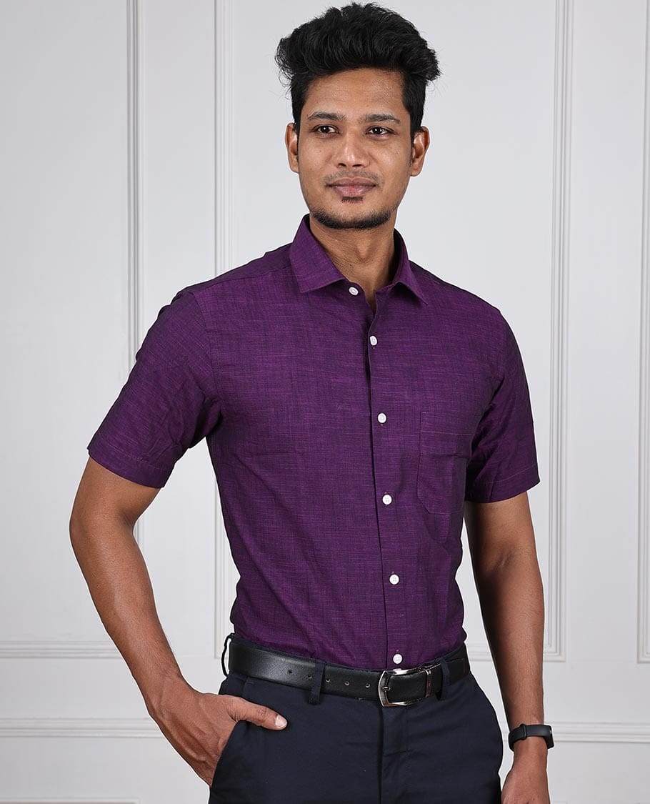 Purple Relax  Formal Half Sleeves Cotton Shirt Near Me