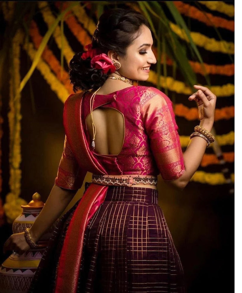 Alluring Purple Color Kanjeevaram Silk Half saree Lehenga Choli in USA