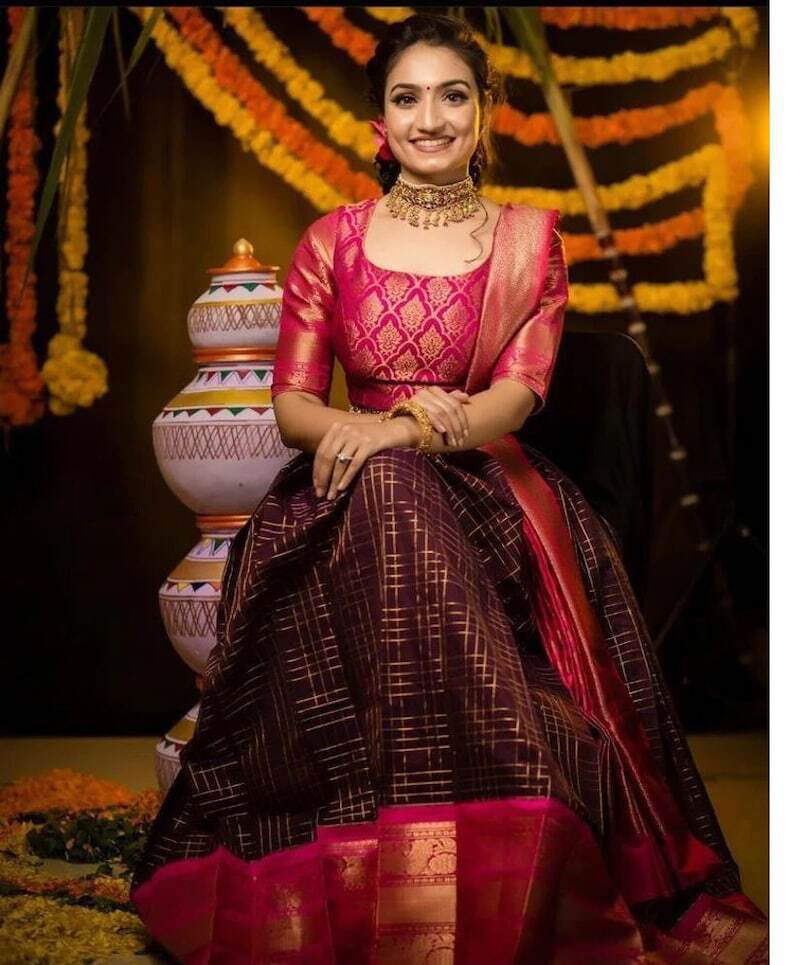 Purple Color Kanjeevaram Silk Half saree Near Me