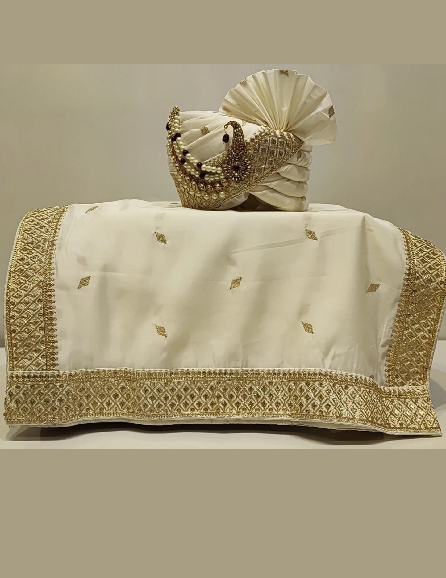Elegant Cream Color Sequins And Beads Work Designer Men's Wedding Turban