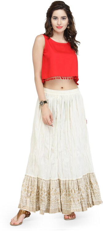 Beautiful Off-White Cotton Printed Skirt For Women