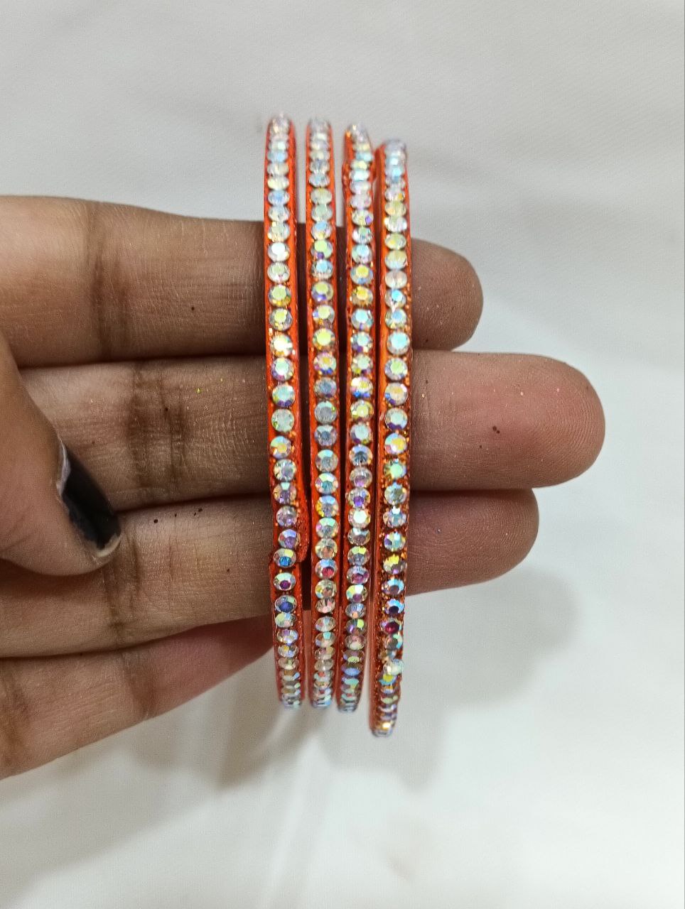 Orange Color Checked Design Bangles For Women Near Me