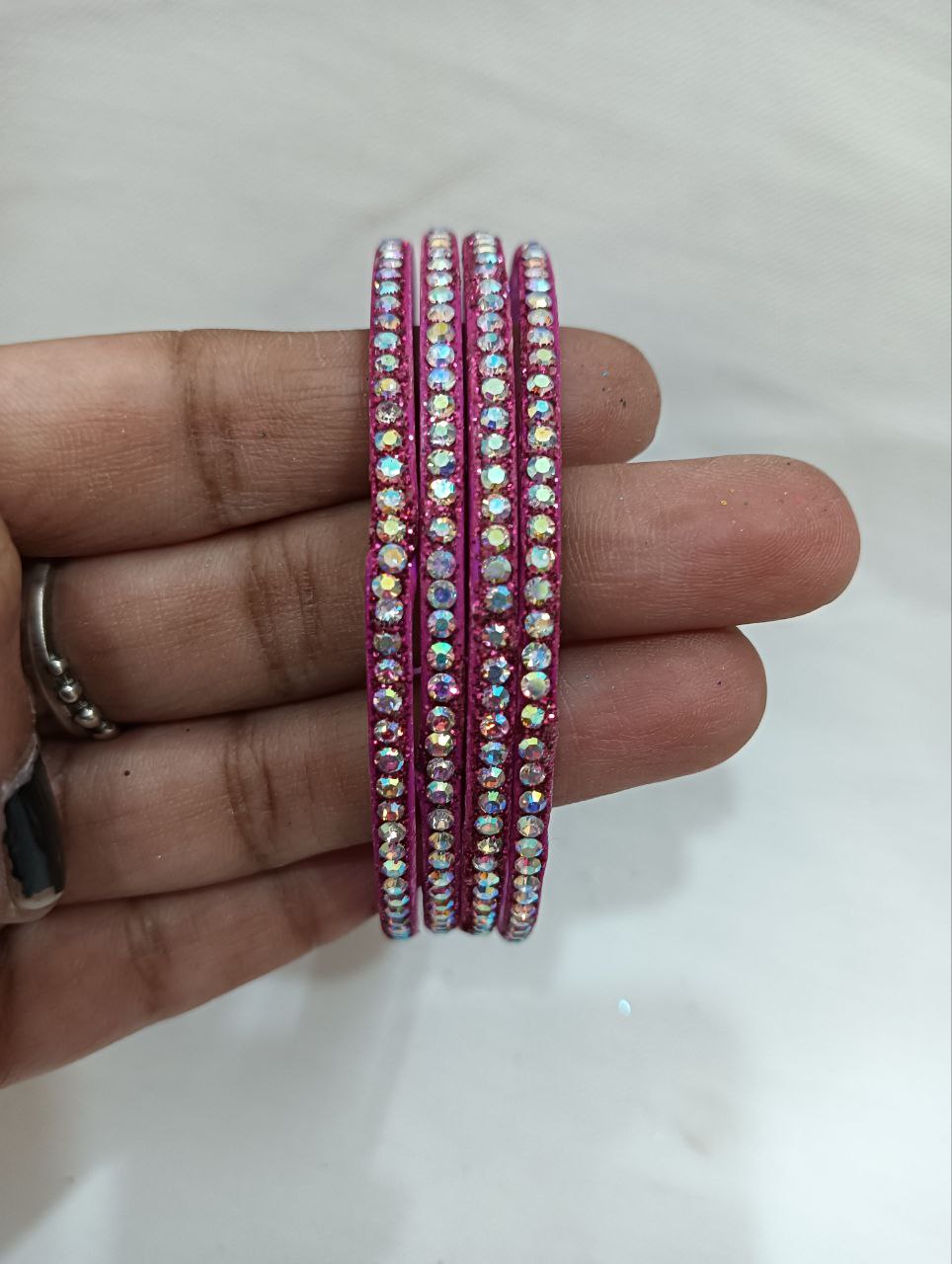 Purple Color Checked Design Glass Bangles For Women Near Me