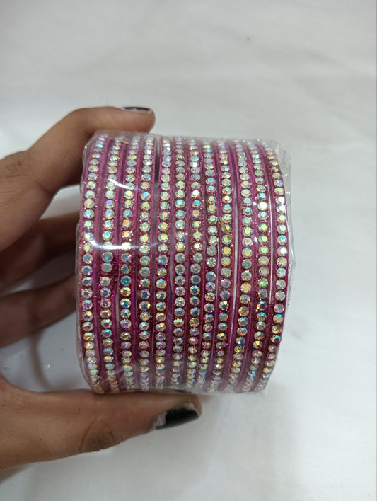 Attractive Purple Color Checked Design Glass Bangles For Women