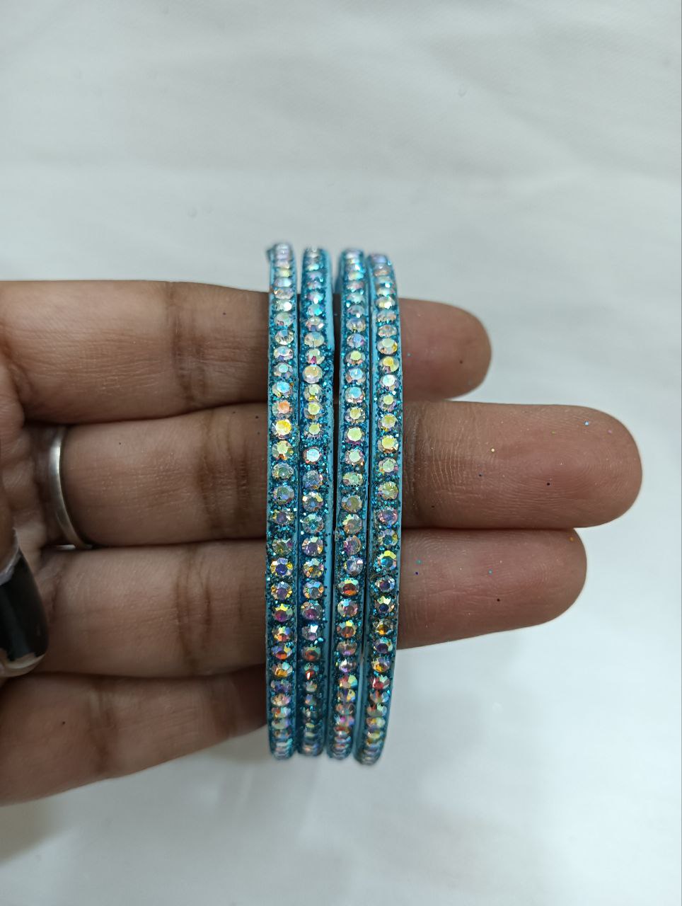Sky Blue Color Checked Design Glass Bangles For Women Near Me