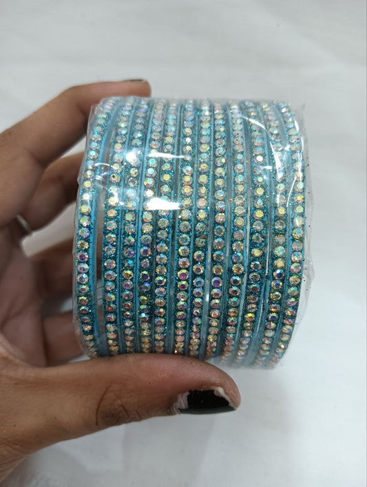 Pleasant Sky Blue Color Checked Design Glass Bangles For Women