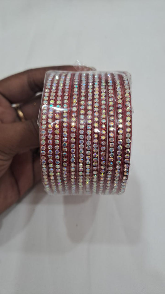Elegant Red Color Checked Design Glass Bangles For Women
