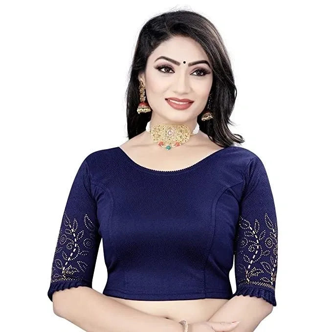 Gorgeous Navy Blue Color Ready To Wear Stretchable Blouse