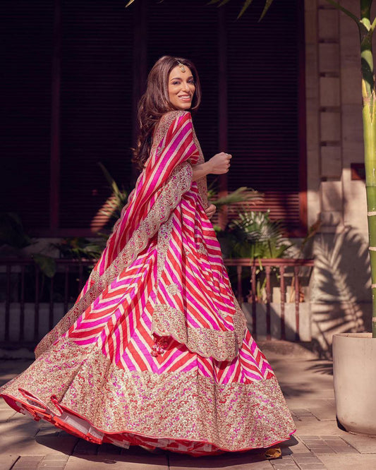 Charming Rani Pink Color Digital Print Embroidered Silk Wedding Lehenga Choli in Happy jack