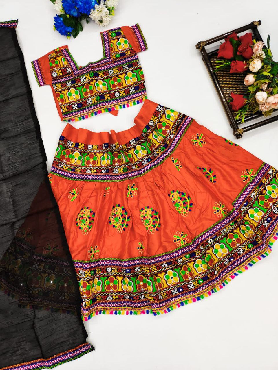 Attractive Festival Wear Mirror Work Lehenga Choli For Kids