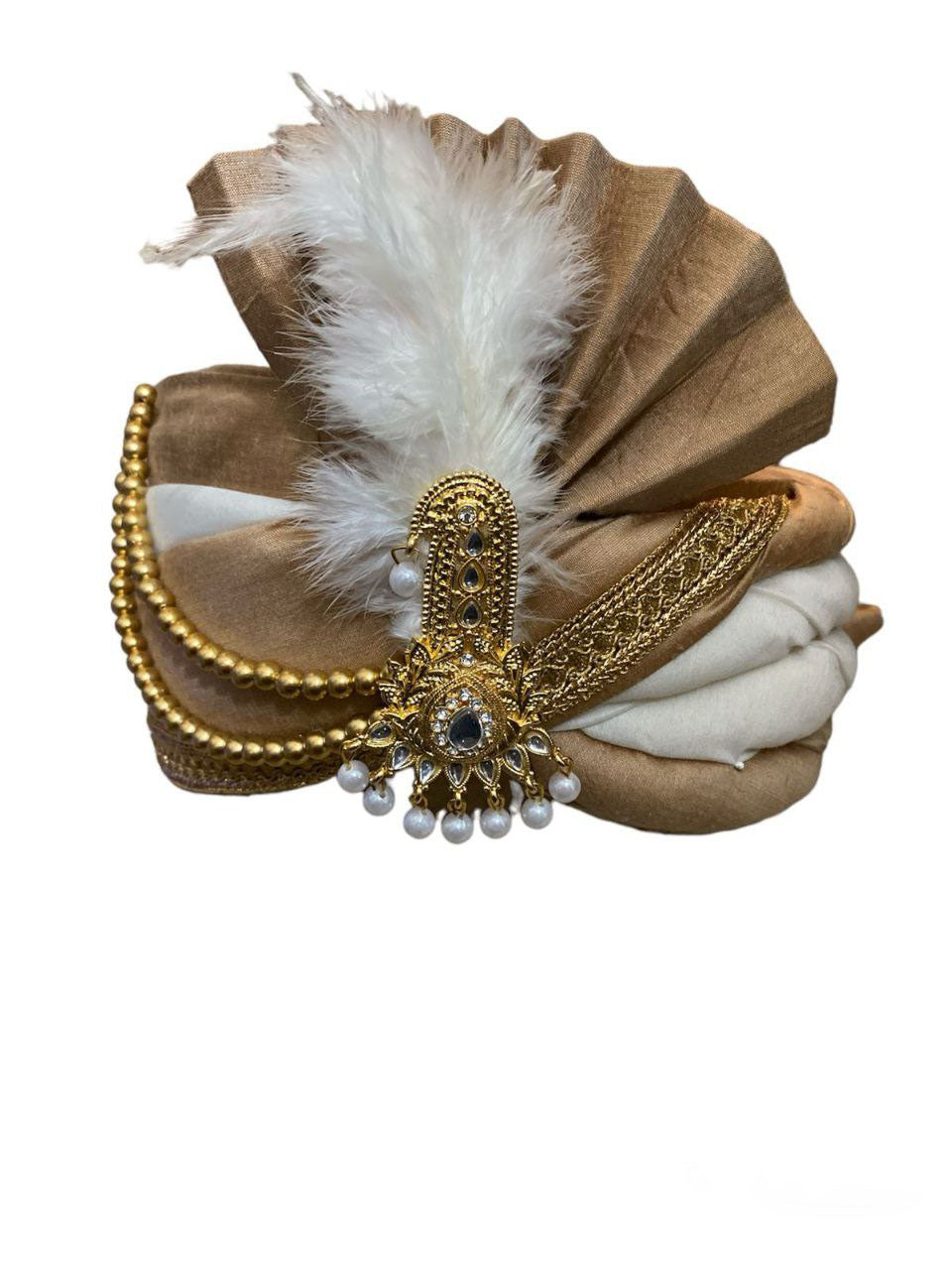 Attractive Peach Colored Poly Silk Turban With Beads