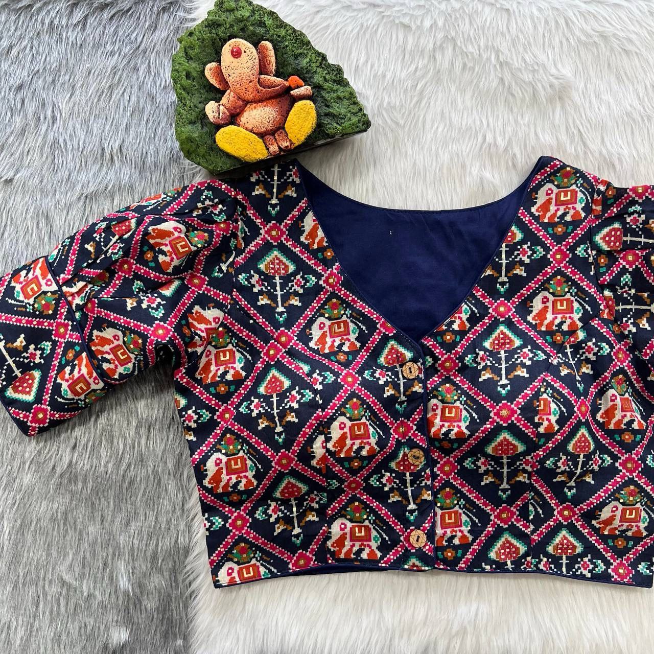 Alluring Blue Colored Elephant Designed Pure Cotton Blouse For Women