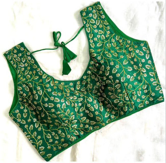 Beautiful Green Colored Designer Sequins Work Readymade Blouse For Women