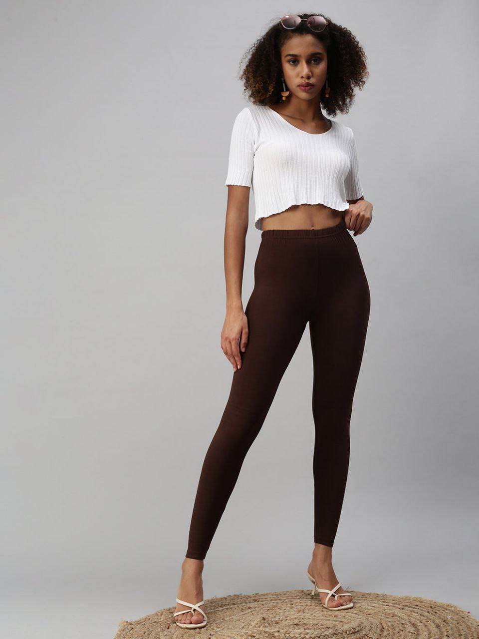 Brown Color Cotton Ankle Length Leggings Near Me
