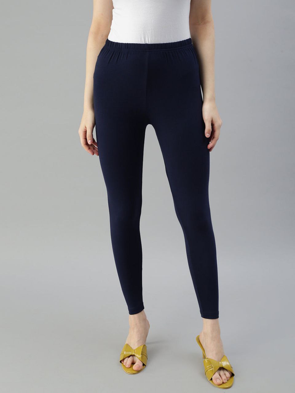 Charming Teal Blue Colored Stretchable Cotton Fabric Leggings For Women