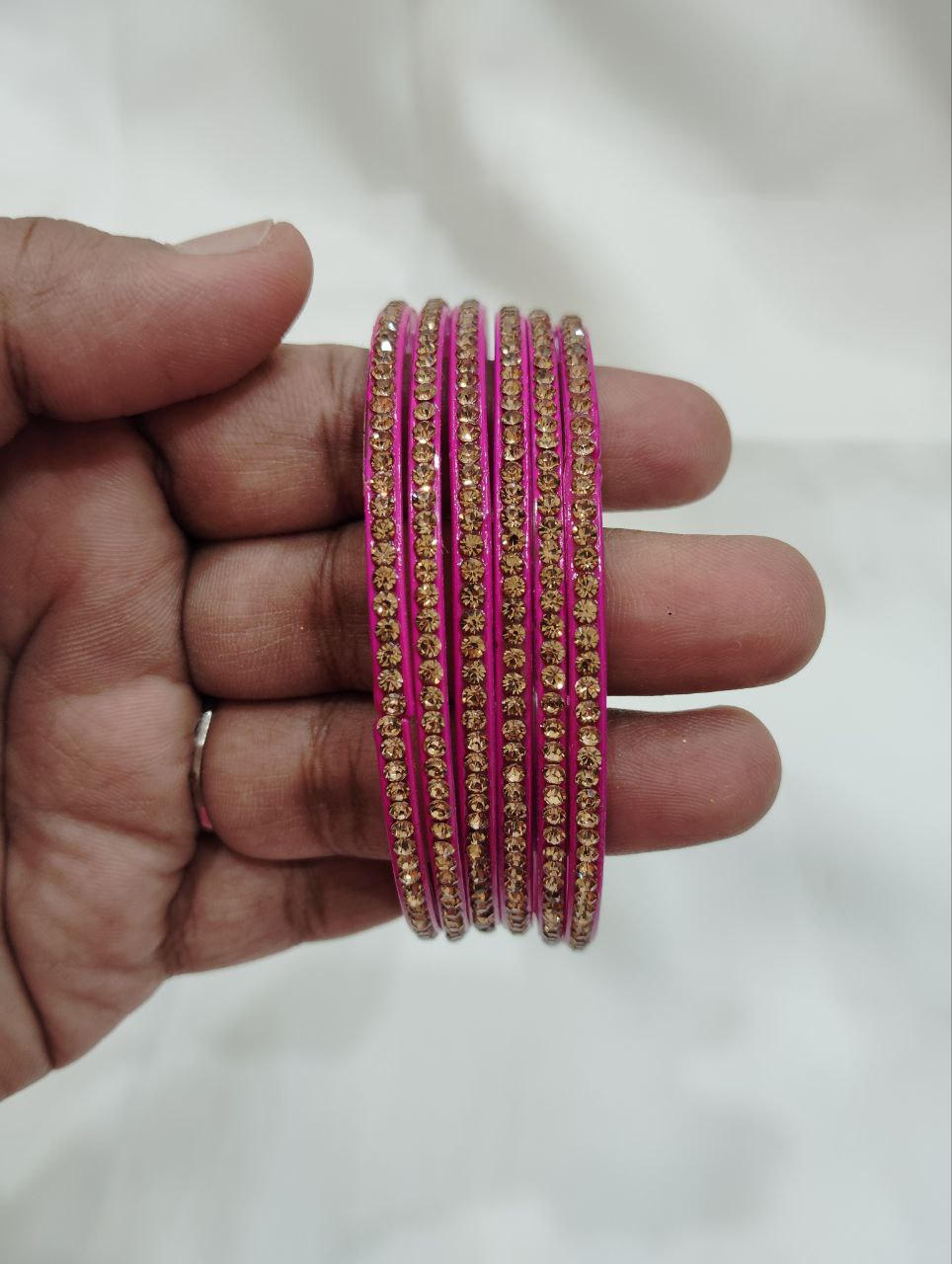 Charming Pink Color Glass Bangles With Stones Near Me