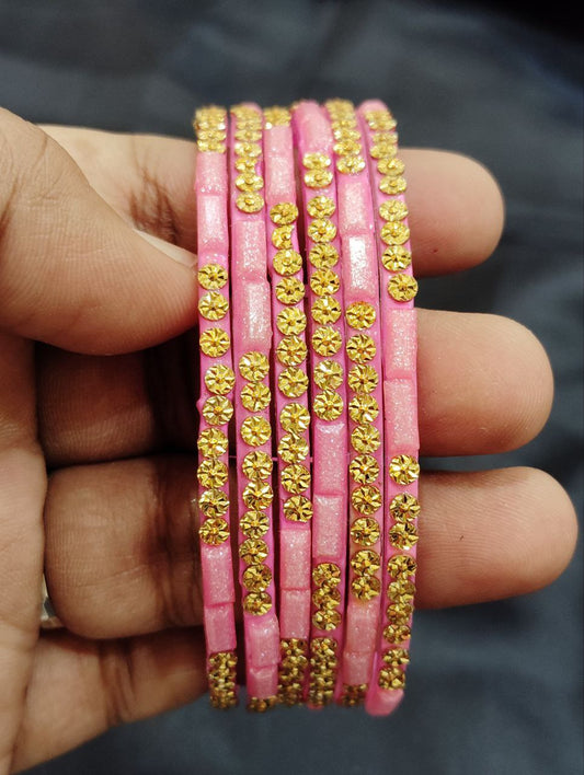Lovely Light Pink Color Unique Design Glass Bangles For Women