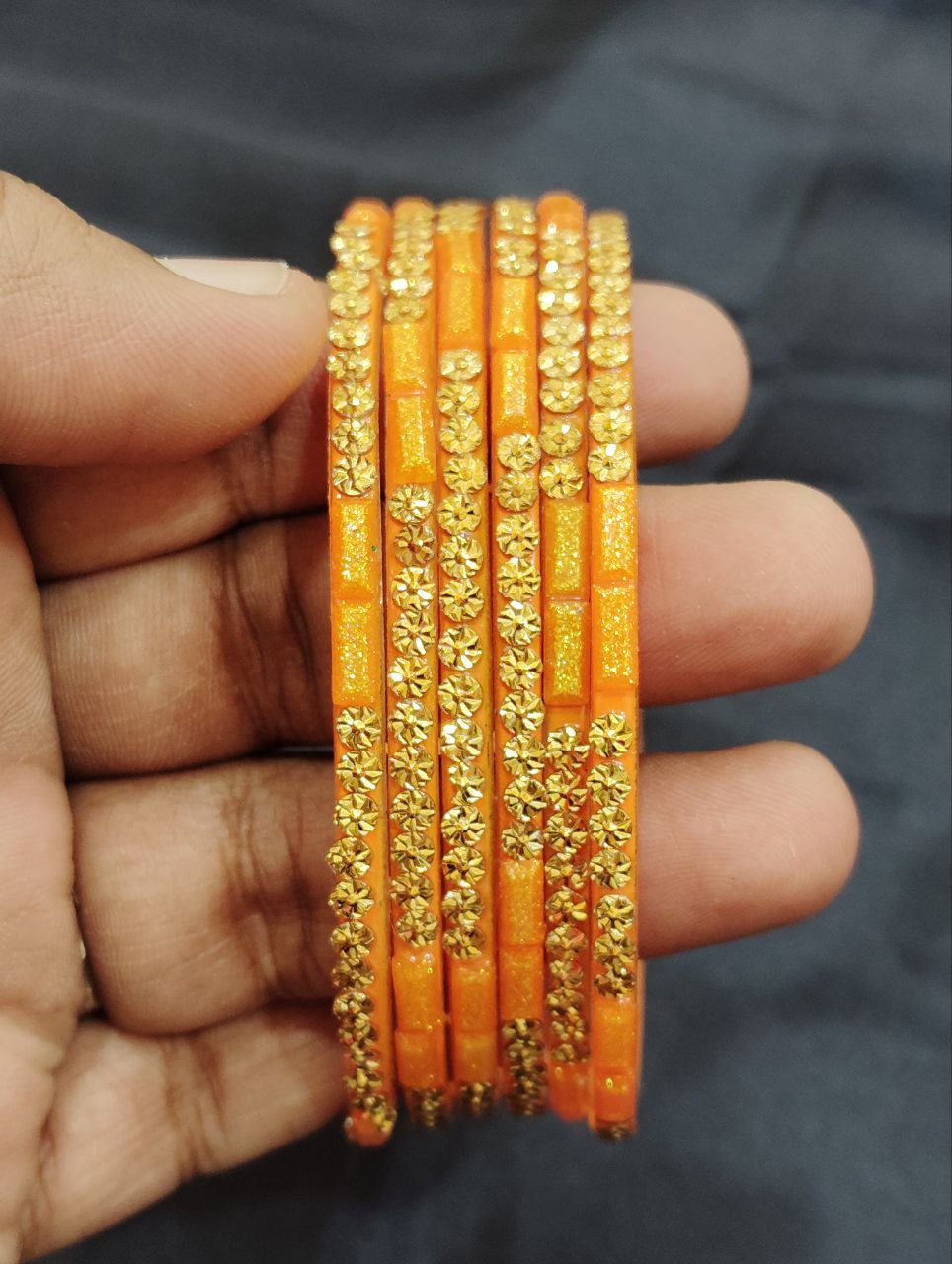 Orange Color Design Glass Bangles For Women In USA