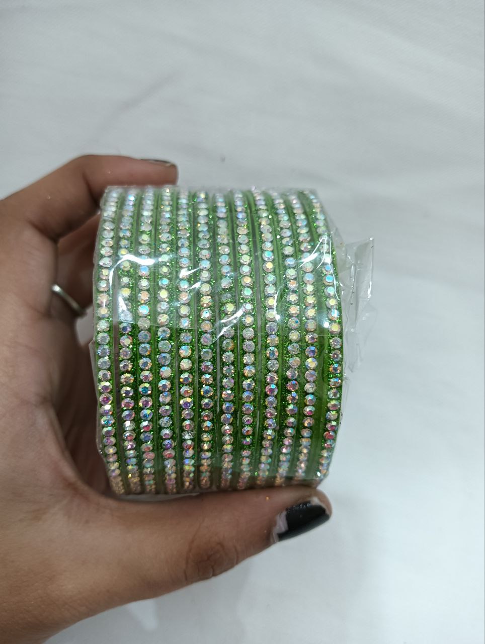 Alluring Light Green Color Checked Design Glass Bangles For Women