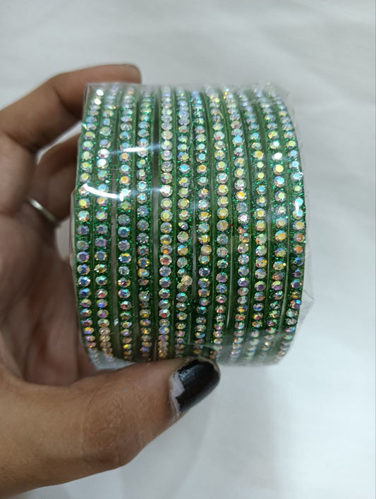 Alluring Green Color Checked Design Glass Bangles For Women