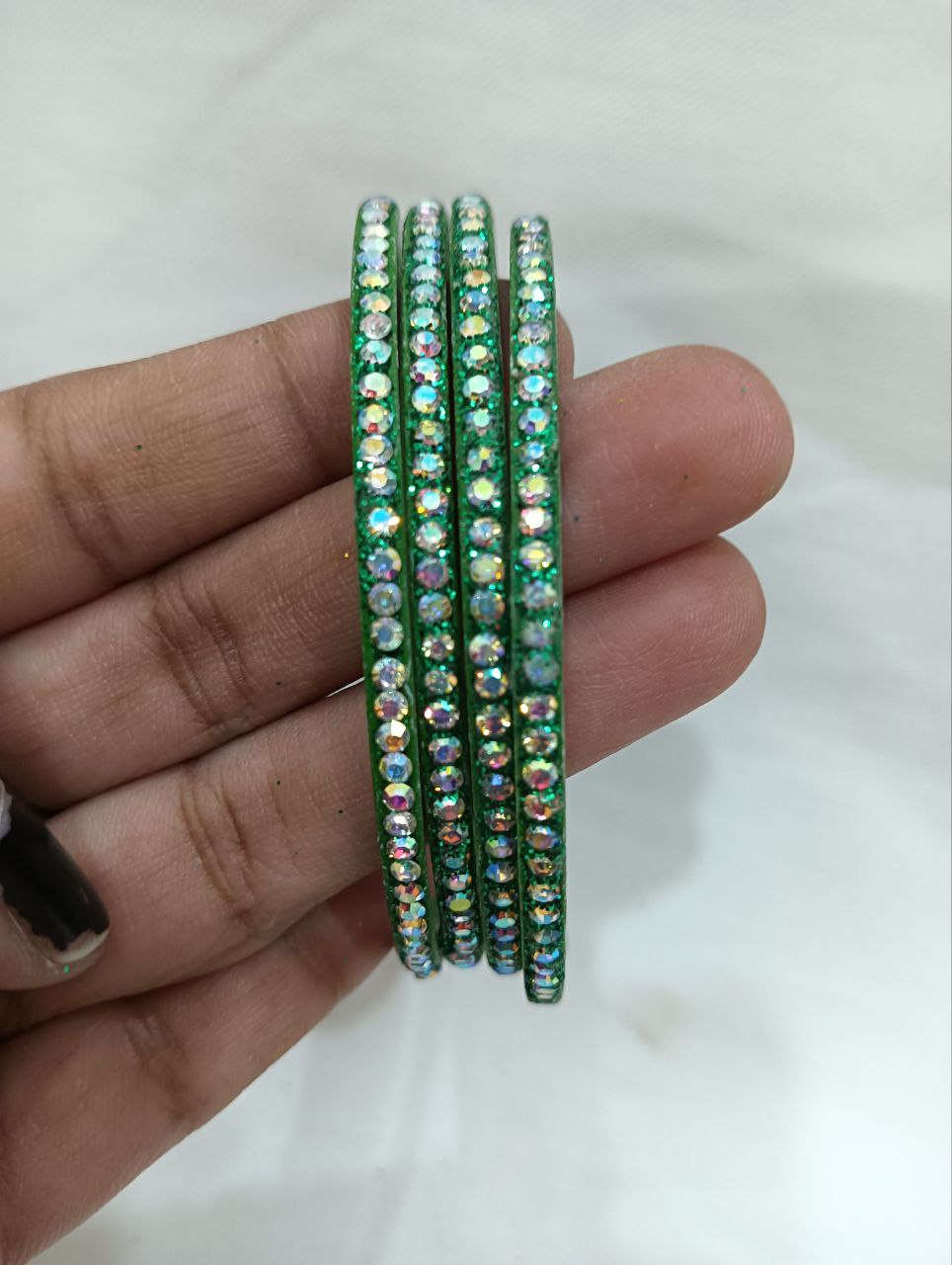 Green Color Checked Design Glass Bangles For Women Near Me
