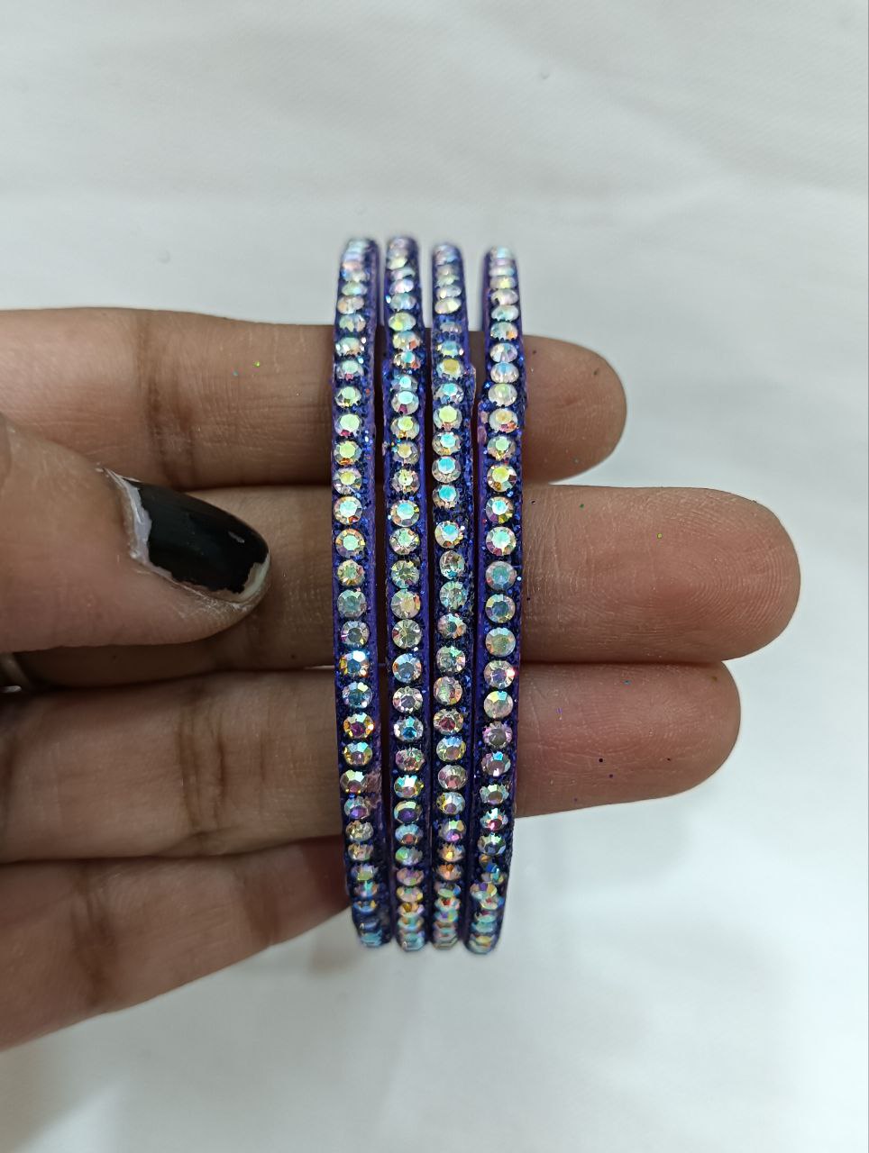 Violet Color Checked Design Glass Bangles For Women Near Me