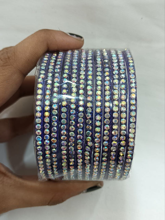 Attractive Violet Color Checked Design Glass Bangles For Women