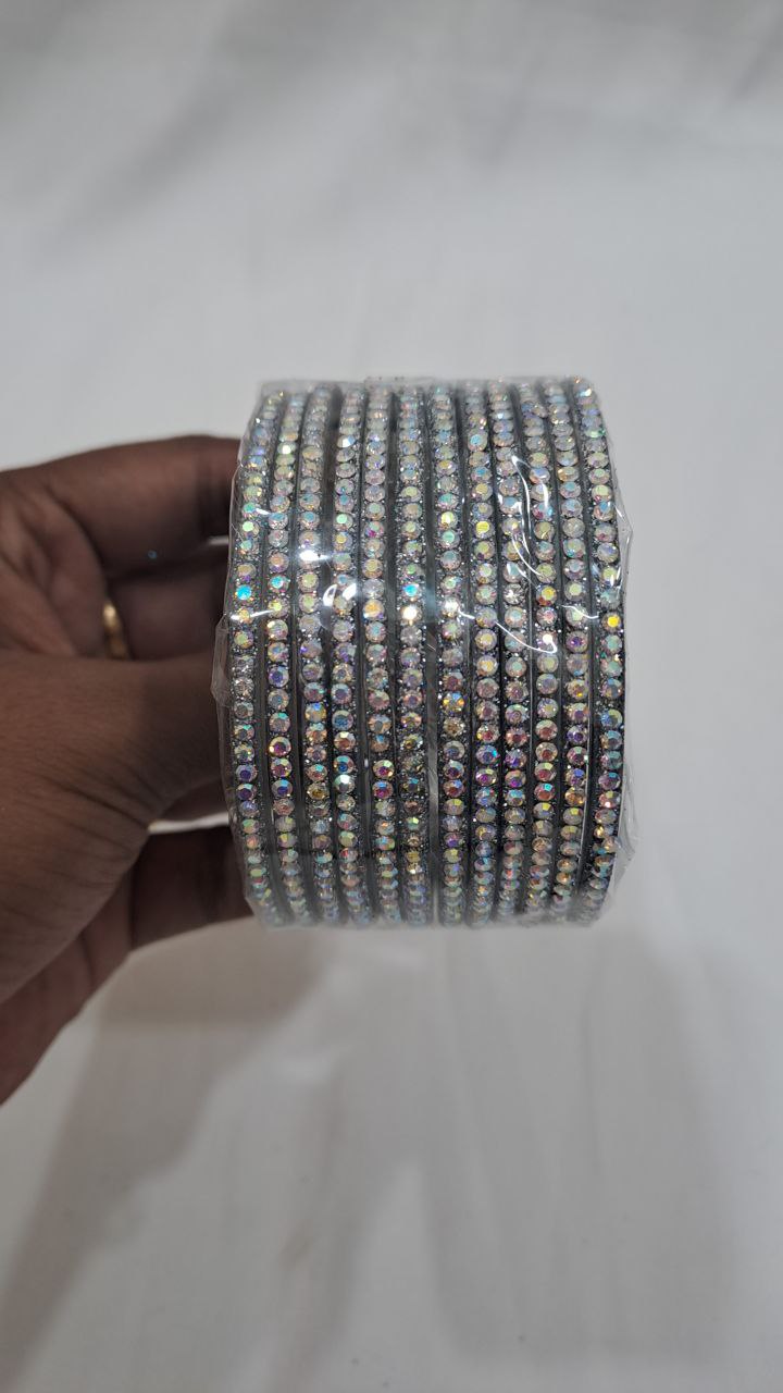 Alluring Gray Color Checked Design Glass Bangles For Women