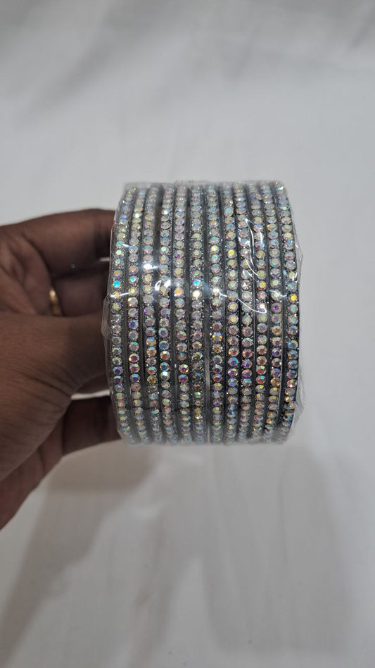 Alluring Gray Color Checked Design Glass Bangles For Women